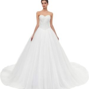 Women's Sweetheart Tulle A-line Wedding Dresses for Bride with Train