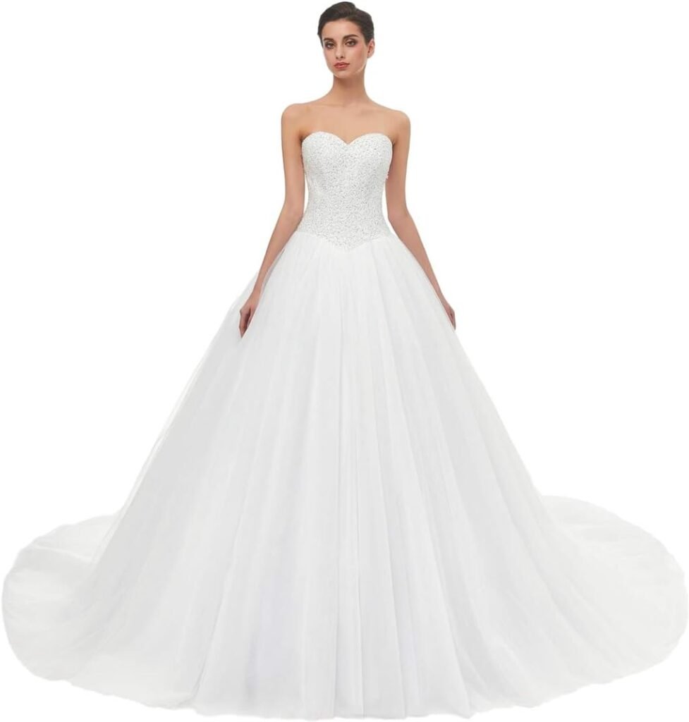 Women's Sweetheart Tulle A-line Wedding Dresses for Bride with Train