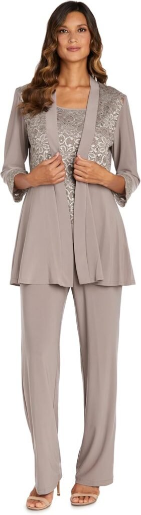 R&M Richards Women's 2 Piece Floral Lace Pantsuit