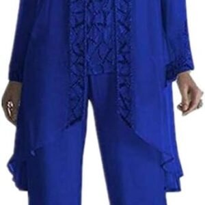 Women's Chiffon 3 Pieces Formal Mother of The Bride Pant Suits with Appliques with Outfit for Wedding Grooms