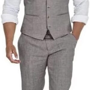 Men's Linen Suits 2 Piece Slim Fit Suit Prom Beach Wedding Groomsman Vest Pants Set Casual Summer Linen Outfit