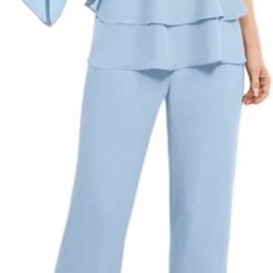 Zongqiven Women’s Dressy Pant Suit Wedding Evening Outfits 2 Piece Chiffon Formal Pantsuits