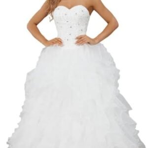 Women's Lace Wedding Dresses for Bride Tulle Ruffled Bridal Gowns