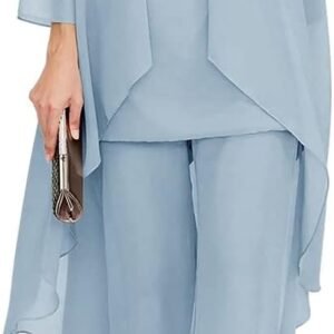 Zongqiven Chiffon Mother of The Bride Pant Suits 3Pcs Wedding Formal Outfit Set Evening Gown for Women