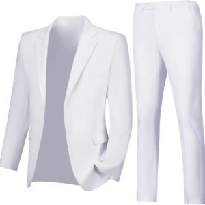 Mens Slim Fit 2 Piece Suit Two Button Notched Lapel Solid Suit Jacket Pants Set Tuxedo for Prom