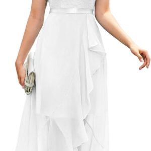 Bbonlinedress Women's V-Neck Dress for Women Wedding Guest Hi-Lo Floral Lace Prom Cocktail Party Formal Bridesmaid Dress
