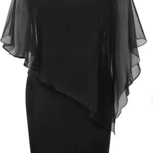 SeSe Code Women's Mesh Cape Overlay Bodycon Knee Length Pencil Dress for Wedding Guest