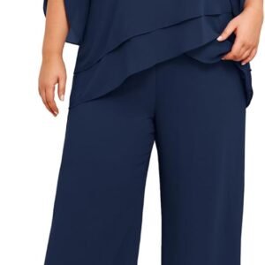 Hanna Nikole Mother of Bride Pant Suits Plus Size Half Sleeve 2 Piece Chiffon Pantsuit Formal Wedding Guest Outfit