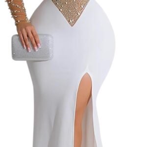 Women Sleeveless Off Shoulder Split Evening Cocktail Long Dress