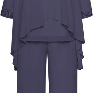 Hanna Nikole Plus Size Mother of The Bride Pant Suits 3 Piece Chiffon Sets Wedding Guest Gowns Formal Outfits with Jacket