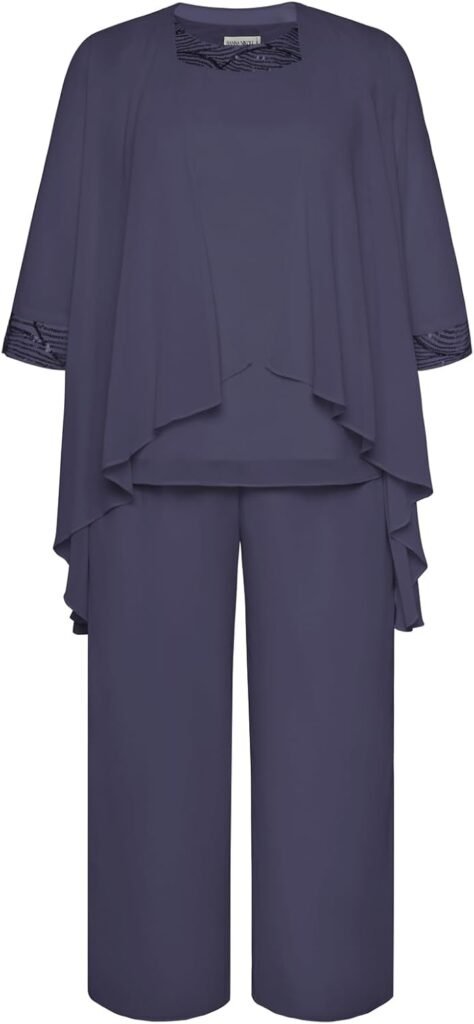 Hanna Nikole Plus Size Mother of The Bride Pant Suits 3 Piece Chiffon Sets Wedding Guest Gowns Formal Outfits with Jacket
