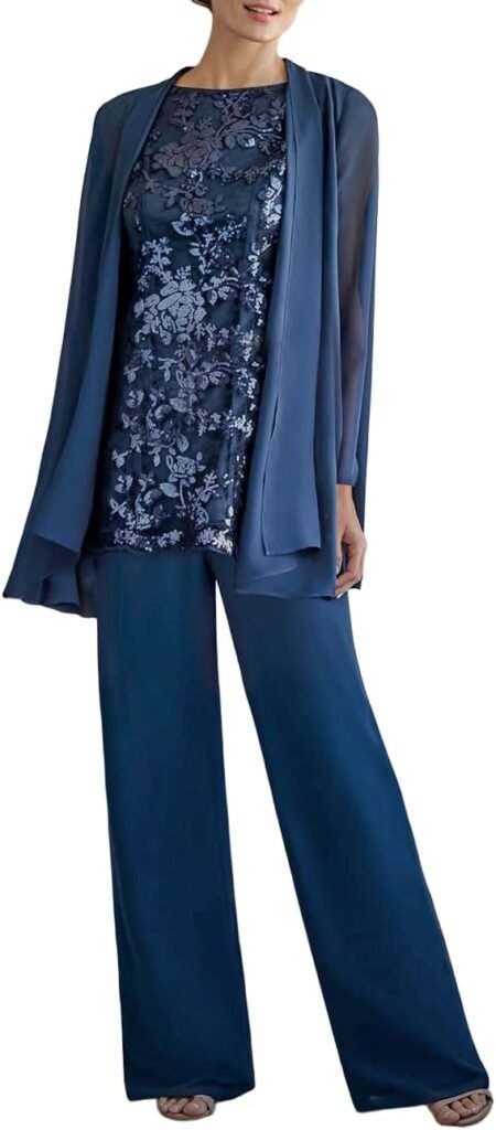 Women's 3PC Lace Pants Suits Mother of Bride Dressy Elegant Sets Wedding Formal Outfit
