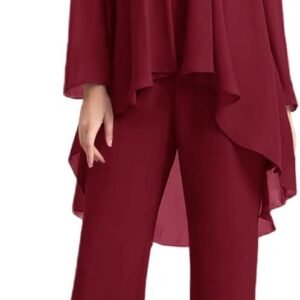 Zongqiven Women's Mother of The Bride Pant Suits 3 Pieces Chiffon Outfit Sets for Wedding Guest Evening Party Gowns