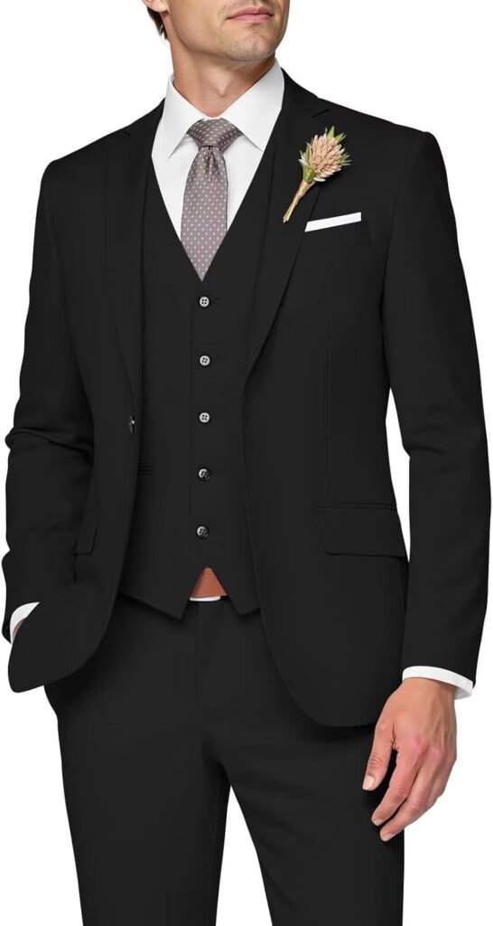 3 Piece Suit Men Slim Fit Wedding Suits for Mens Elegant One Button Jacket Single Breasted Vest Pants Set