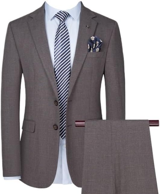 Mens 2 Piece Plaid Slim Fit Suits Business Casual Wedding Suit for Groom Groomsmen Set Pants Outfit