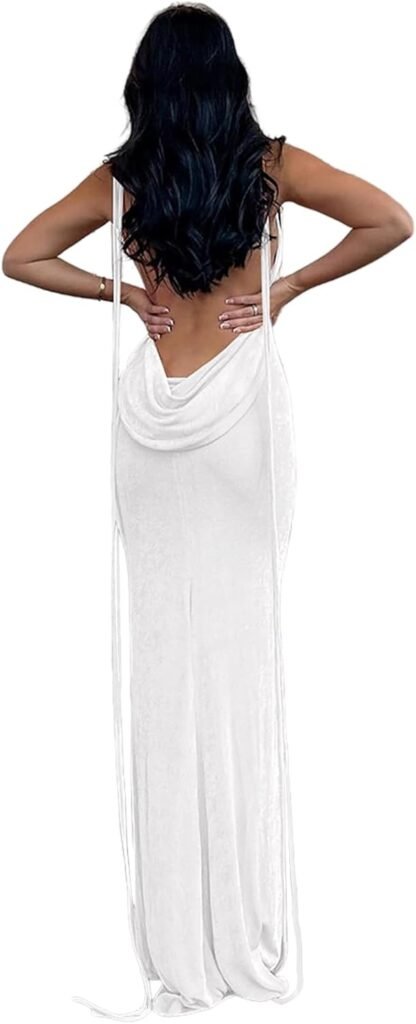 Womens 2025 Summer Backless Bodycon Maxi Dress Spaghetti Strap Halter Formal Cocktail Dresses Wedding Guest