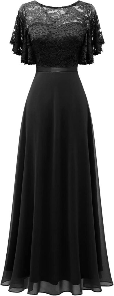 DRESSTELLS Lace Wedding Guest Formal Dresses, V-Back Empire Waist Bridesmaid Prom Party Evening Gown 2025