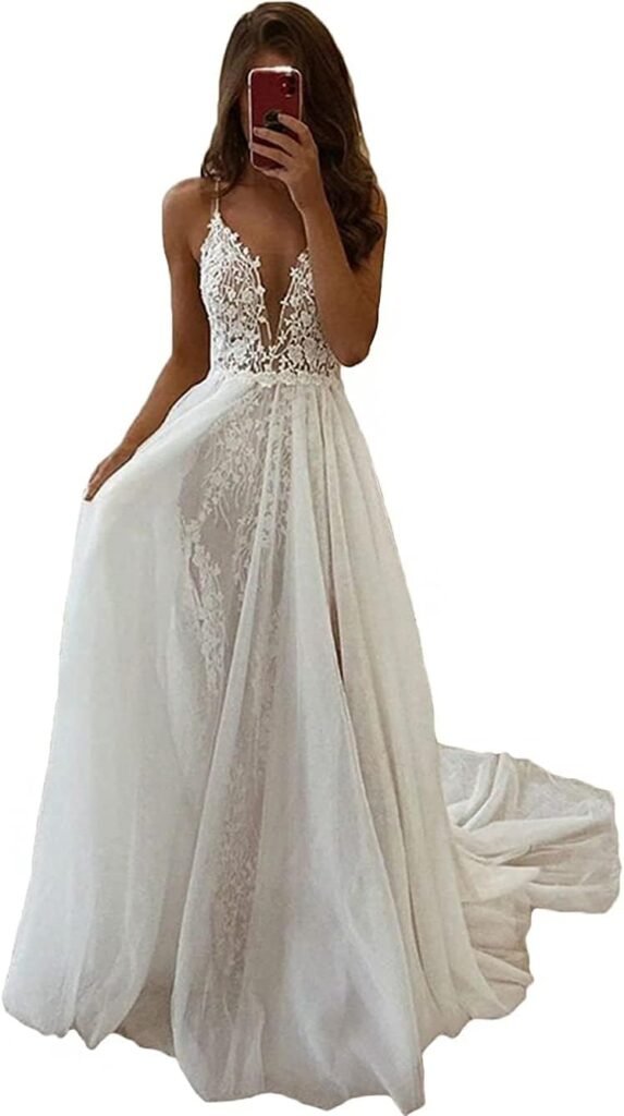 Dessiny Boho Wedding Dresses for Bride with Slit Lace Appliques Long Sleeve Mermaid Bridal Dresses for Wedding 2025 DE08