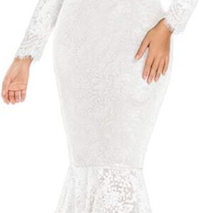 LALAGEN Women's Floral Lace Long Sleeve Off Shoulder Wedding Mermaid Dress
