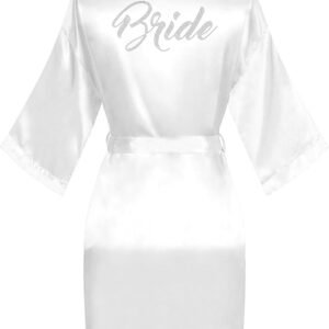 Women's Kimono Bride Bridesmaid Robes with Rhinestones Short Satin Bathrobes Wedding Party Getting Ready Day