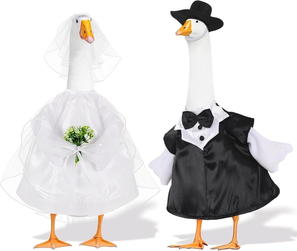 YLOLUL 2PCS Wedding Couple Goose Outfits Wedding Costume for Lawn Décor Fits Large 23" H Statue