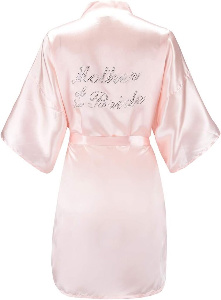 EPLAZA Women's One Size Silver Rhinestones Bride Bridesmaid Short Satin Robes for Wedding Party Getting Ready