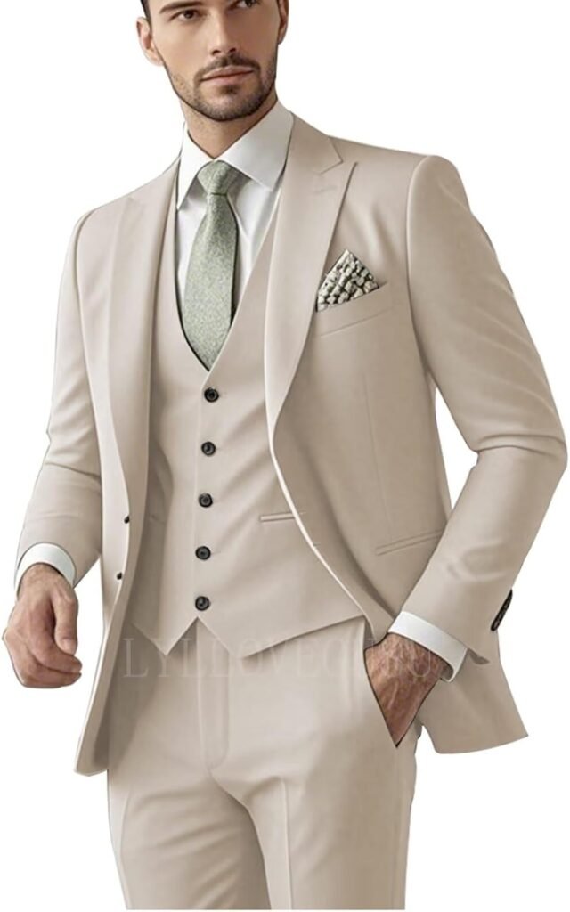 Slim Fit Suits 3 Piece Suit for Men Wedding Suit Sets Two Button Peak Lapel Blazer Single Breasted Vest Pant