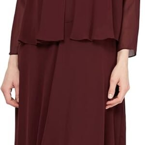 S.L. Fashions Women's Mother of The Bride Dress with Embellished Neckline & Shoulder, Wedding Guest (Petite and Regular Sizes), Fig, 16P