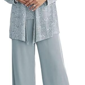 3 Pieces Chiffon Mother of The Bride Pant Suits for Wedding Sequin Grandmother of The Bride Pant Suits with Jacket