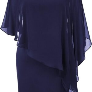 Hanna Nikole Women's Sleeveless Cape Dress with Chiffon Overlay Sequin Bodycon Pencil Dress
