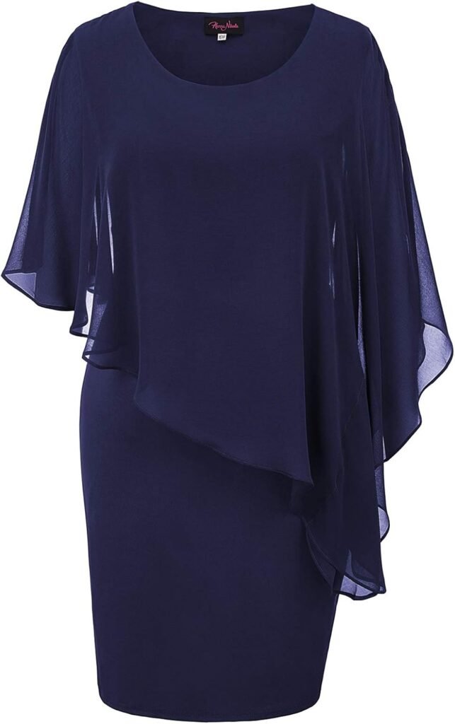 Hanna Nikole Women's Sleeveless Cape Dress with Chiffon Overlay Sequin Bodycon Pencil Dress