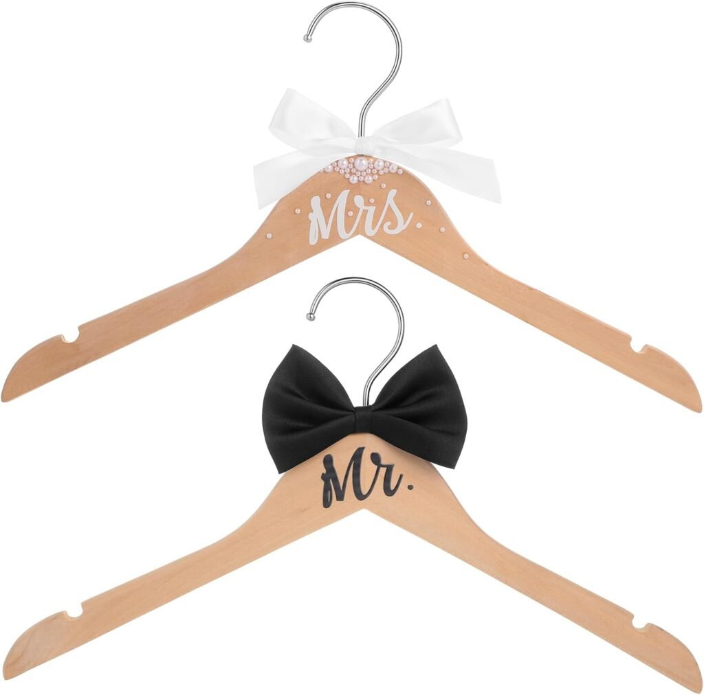 2 Pcs Bride Hanger Set Bride and Groom Hanger for Wedding Dress with Bow Tie for Tuxedo Wedding Gifts Bridal Party Shower