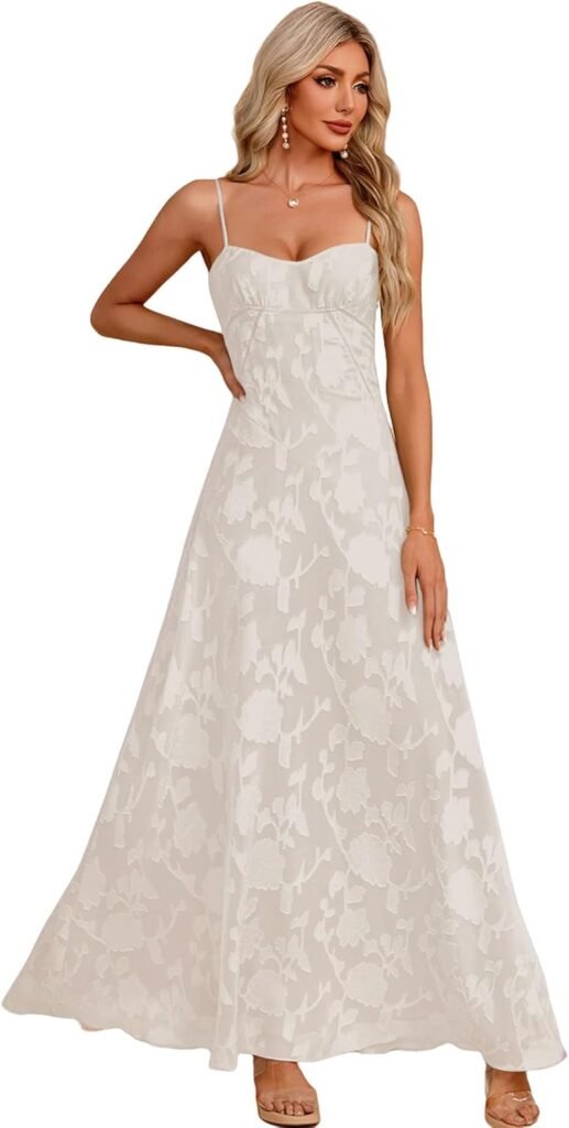 Women's Elegant Wedding Guest Dress Spaghetti Straps Slim Fit Floral Sleeveless Formal Dress Maxi Evening Party