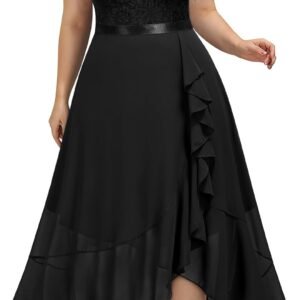 Miusol Women's Plus Size V Neck Elegant Floral Lace Ruffle Bridesmaid Maxi Dress