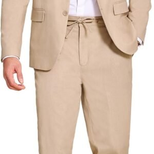 COOFANDY Men's 2 Piece Linen Suits Set Regular Fit Casual Lightweight Blazer Jacket and Pants