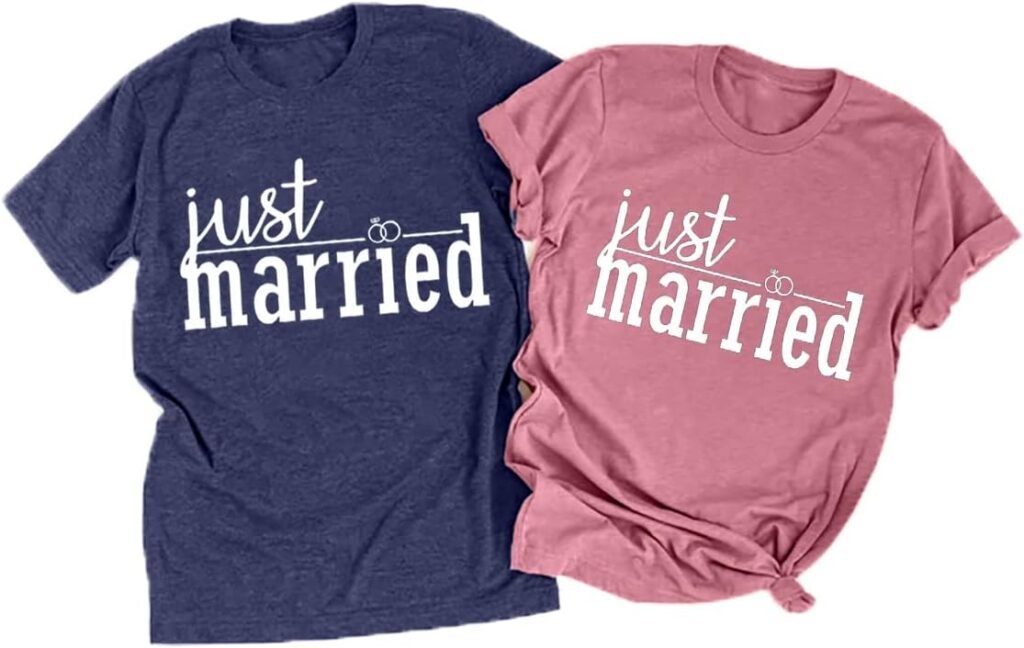 Matching Couples T-Shirt for Husband and Wife Just Married Shirts Wedding Honeymoon Shirts Casual Short Sleeve Tops