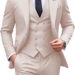 Mens Suit Slim Fit 3 Piece Double Breasted Suit Men Formal Tuxedo Set Casual Wedding Prom Groom Suits