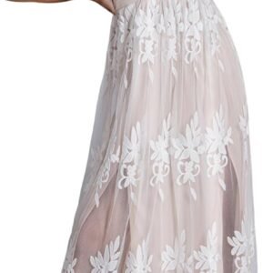 Dokotoo Womens Formal Dresses Deep V-Neck Embroidered Lace Mesh Evening Party Prom Dress Long Wedding Dress
