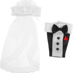 2 Pcs Bride and Groom Outfits Wine Bottle Covers Wedding Centerpieces Decorations Unique Wedding Wine Bottle Cover for Bridal Shower and Engagement
