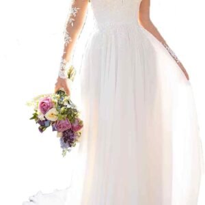 Wedding Dresses for Bride 2025 with Lace Appliques Chiffon A Line Women Dress Long Sleeves Beach Bride Dress