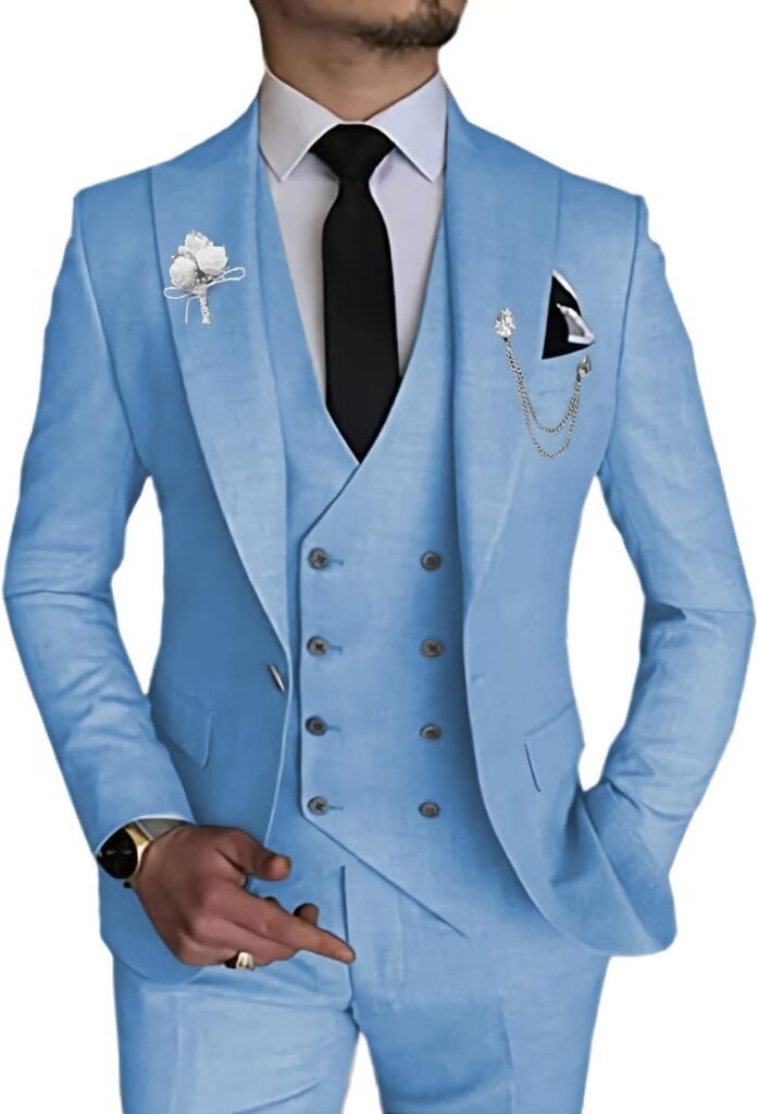 Wangyue Men's 3 Piece Slim Fit Suits Double Breasted Suit Men Formal Suit for Wedding Prom Dinner Party