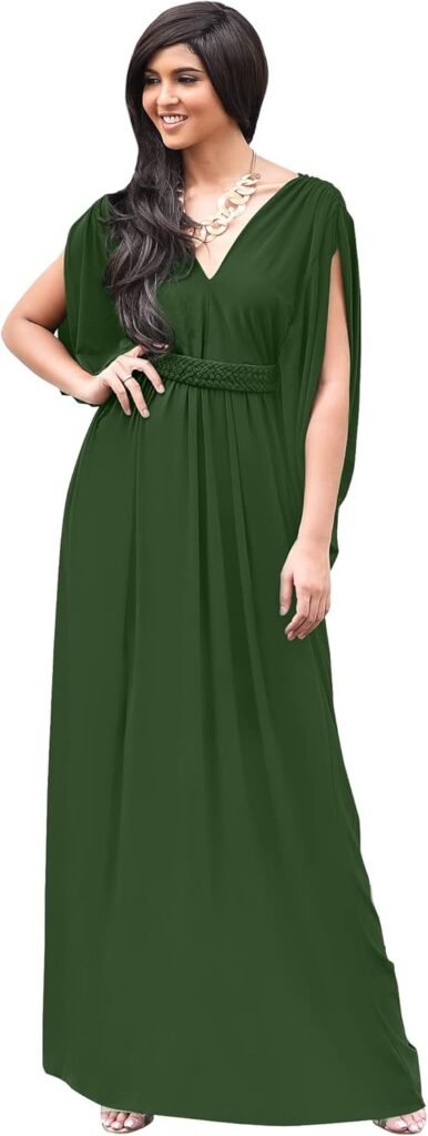KOH KOH Womens Long V-Neck Summer Sexy Gown Grecian Flowy Sleeveless Maxi Dress