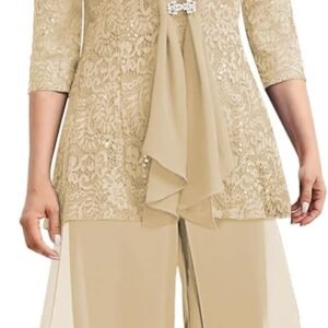 Mother of The Bride Pant Suits 3 Pieces Lace Formal Pants Outfit Grandmother of The Bride Pant Suits for Wedding Jacket