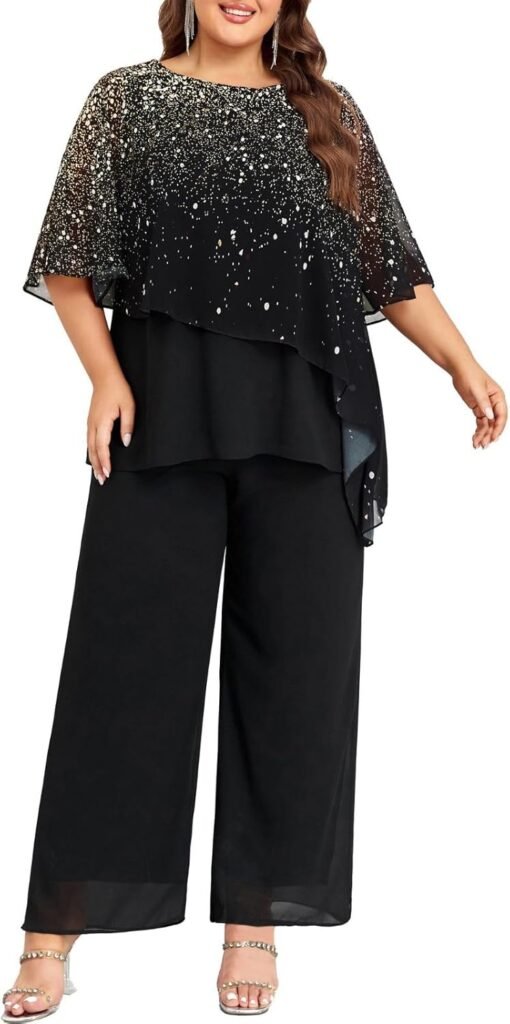 Hanna Nikole 2024 Plus Size Mother of Bride Pant Suits 2 Piece Ruffle Layers Chiffon Sets Gradient Print Wedding Guest Outfit