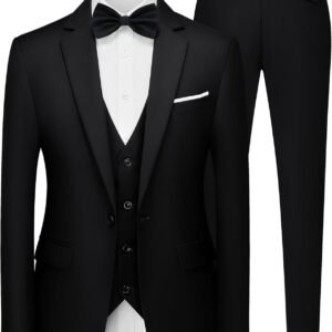 MAGE MALE Men's 3 Pieces Suit Elegant Solid One Button Slim Fit Single Breasted Party Blazer Vest Pants Set