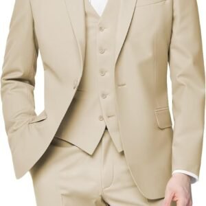 HUUTOE Men's 3 Piece Suits Slim Fit Wedding Groomsmen Prom Business Suit One Button Blazer Jacket Vest Pants Tuxedo Set