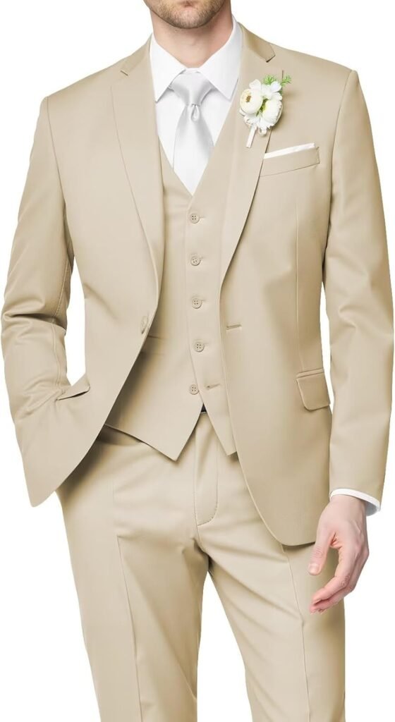 HUUTOE Men's 3 Piece Suits Slim Fit Wedding Groomsmen Prom Business Suit One Button Blazer Jacket Vest Pants Tuxedo Set