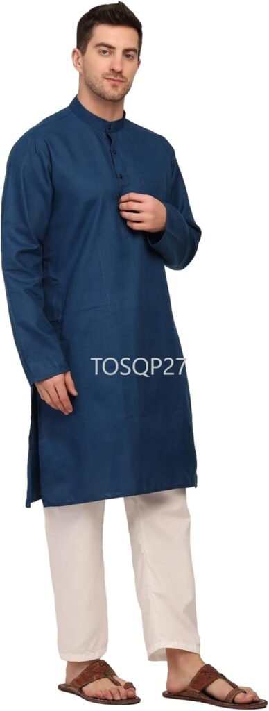TOSQP27 Mens Cotton Kurta Pajamas Gift Boys Ethnic Wedding Party Grooms Outfit Traditional Festive Long Sleeve