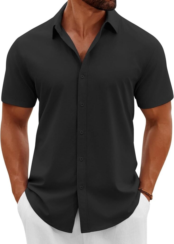 COOFANDY Men's Button Down Shirts Short Sleeve Casual Summer Beach Shirts Vacation Wedding Shirts