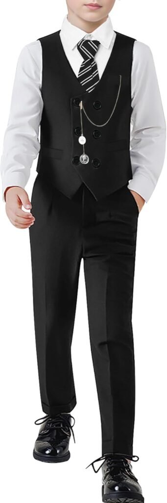 ZOEREA Boys Suit Formal Dress Clothes Big Boy Wedding Outfit Vest+Pants+Dress Shirt+Chain+Adjustable Tie 6-10Y